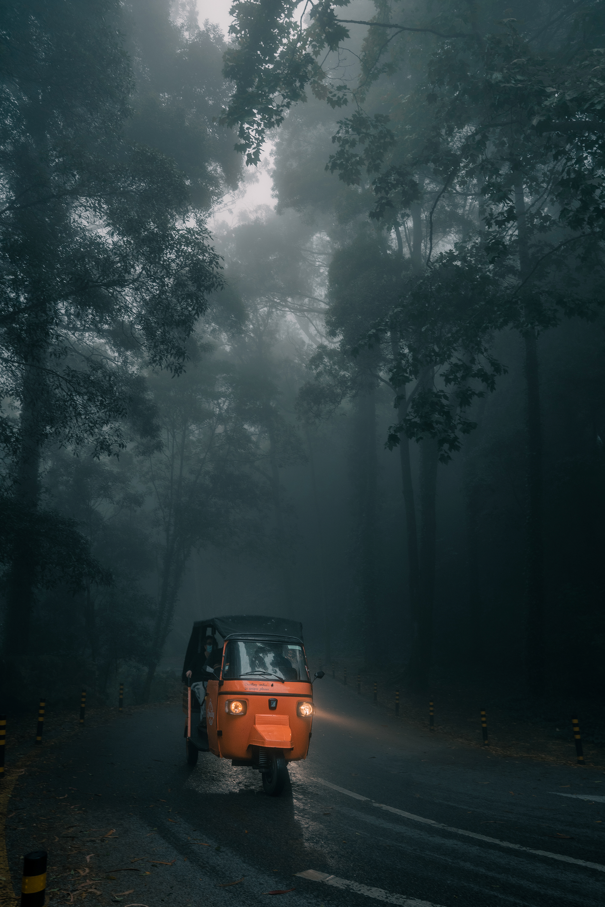 Red Tuk-Tuk in Fog